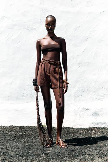BEADED BELT BERMUDA SHORTS - Brown by Zara