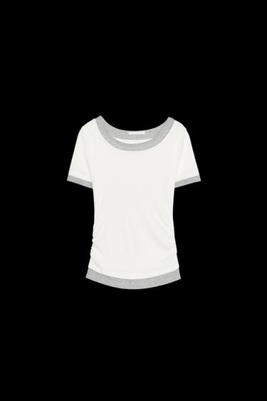 Zara DOUBLE RIB RUCHED T-SHIRT - White - Image 0