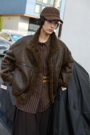 リボン ニットキャップブラウンZaraのリボン ニットキャップ - ブラウン 