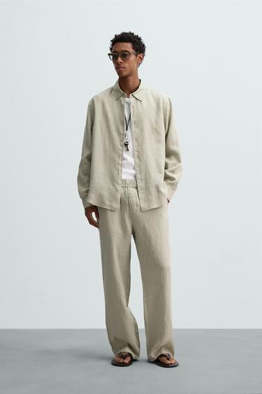 100% LINEN TROUSERS - Light beige by Zara - Image 0