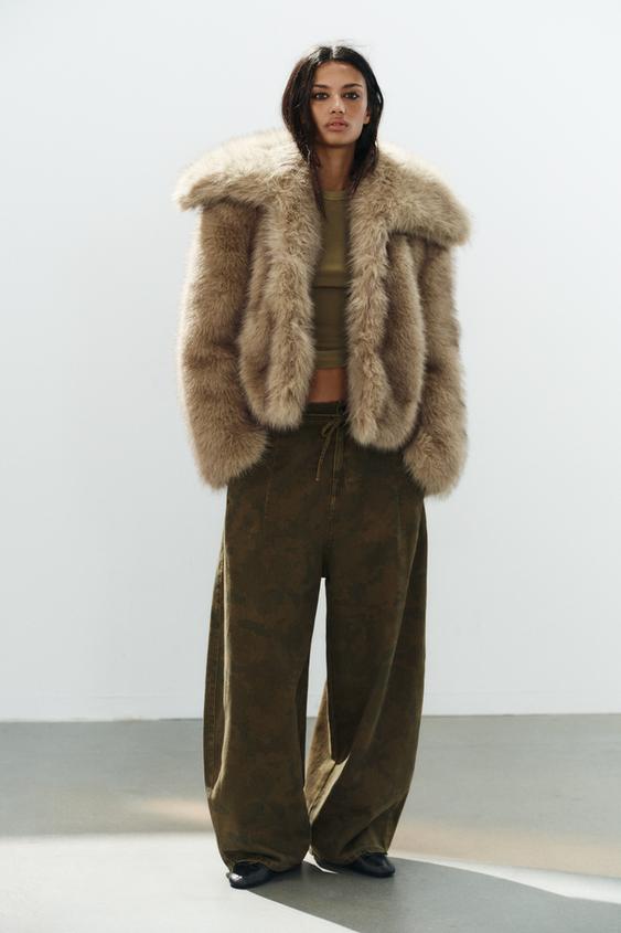 Zara 人造皮草效果夾克 - 淺米色 - 圖片 0