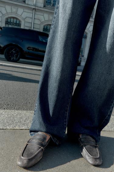 MOCASÍN PIEL EFECTO DESGASTADO - Marrón de Zara