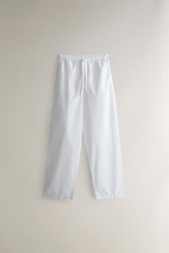 PANTALÓN LARGO CUADROS - Blanco roto de Zara - Imagen 0