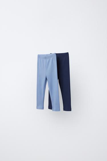 PACK OF TWO PLAIN RIBBED LEGGINGS - Blue by Zara - Image 0