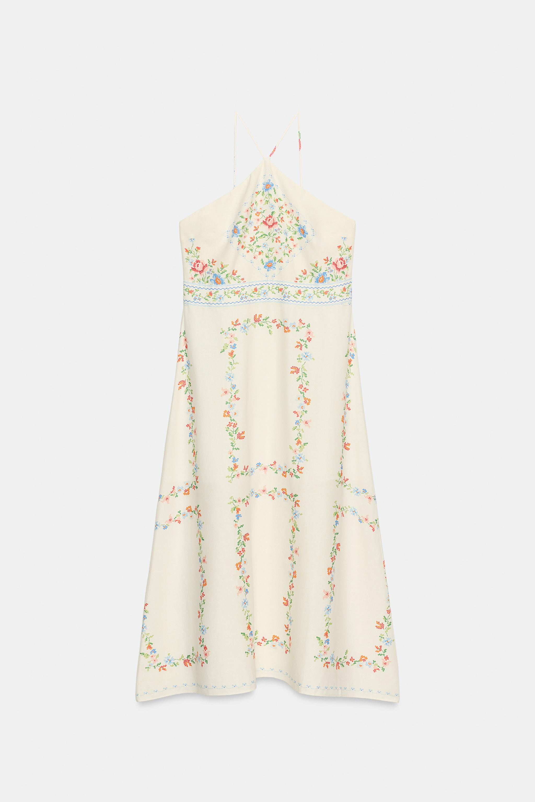 Женские платья Zara PRINTED LINEN MIDI DRESS — фото 6