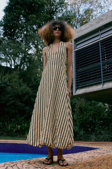 STRIPED BUBBLE MIDI DRESS - Ecru / Black by Zara