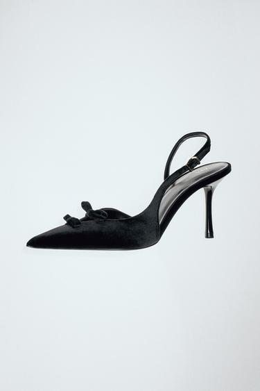 VELVET-EFFECT BOW HEELS - Black by Zara