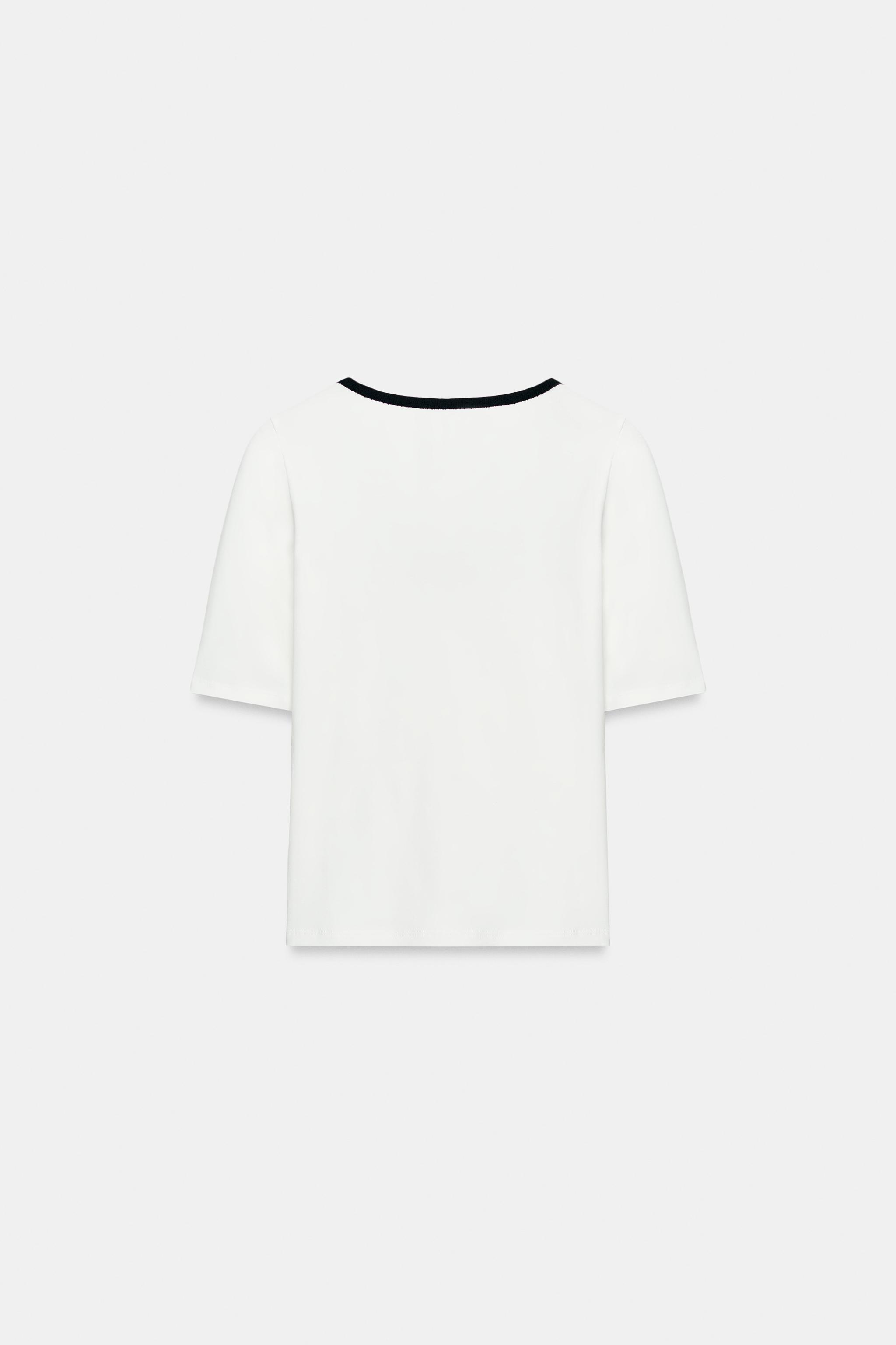 CONTRAST BOW NECKLINE T-SHIRT