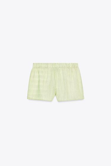 POPLIN STRIPED SHORTS - Light lime green by Zara - Image 4
