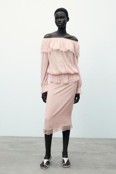 GONNA MIDI IN PIZZO - Rosa di Zara - Immagine 0