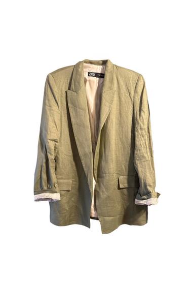 KHAKI 100 LINEN BLAZER WITH LINING INSIDE WITH PRINTED CUFFS
