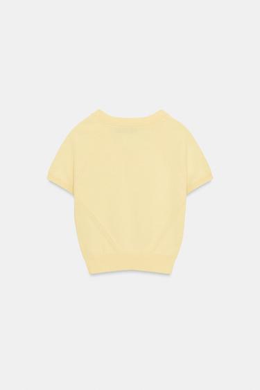 SHORT SLEEVE V-NECK KNIT TOP - Light yellow by Zara - Image 2