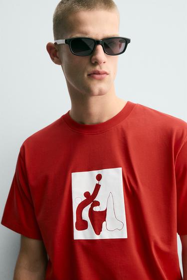 CONTRAST GRAPHIC T-SHIRT - White / Red by Zara - Image 4