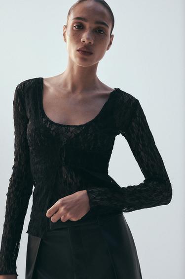 TOP DE RENDA EFEITO DUPLO - Preto da Zara