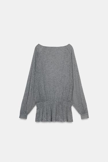 BATWING SLEEVE FRILL TOP - Grey marl by Zara - Image 5