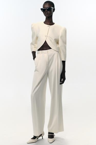 Zara PUFF SLEEVE CROPPED BLAZER - Oyster-white - Image 0