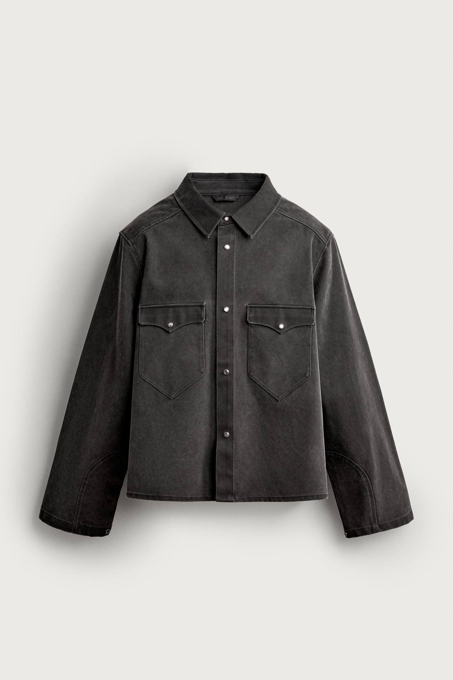 Мужская рубашка Zara Washed Faux Suede Overshirt, цвет: Серый — фото 7