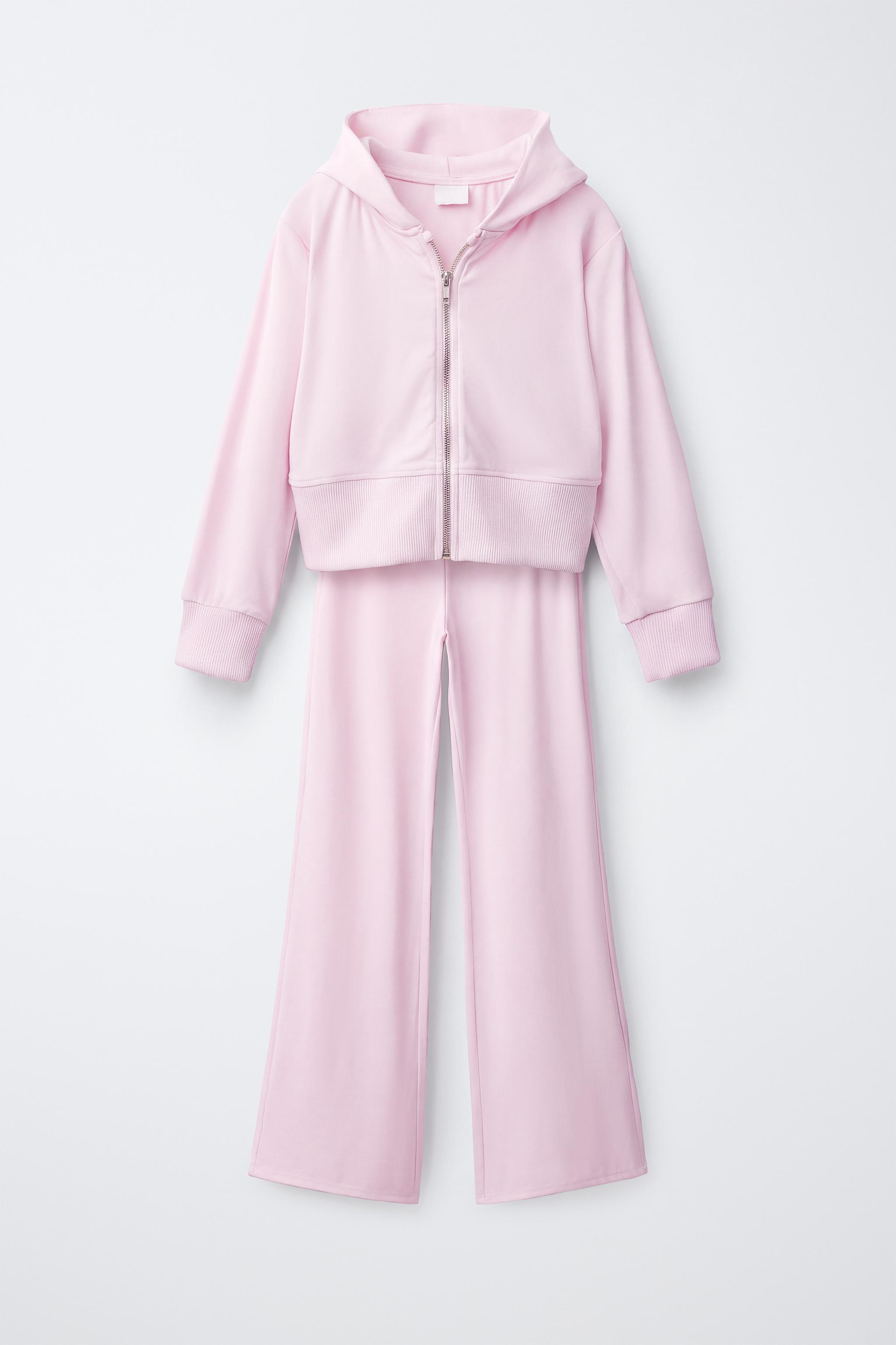 SOLID HOODIE AND FLARE PANTS SET — Pink