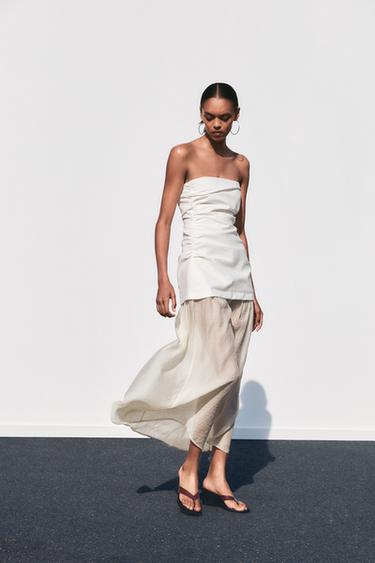 Zara COMBINATION STRAPLESS MIDI DRESS - Ecru