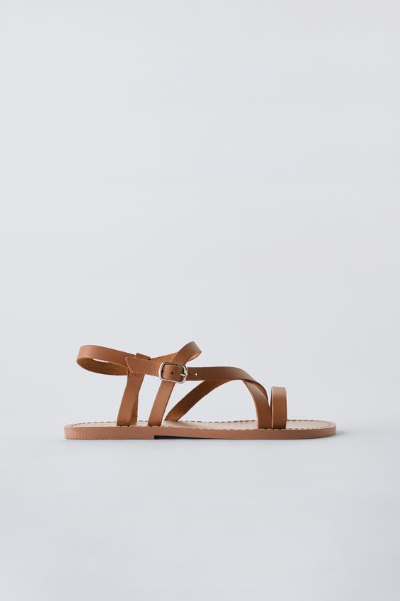 SANDALES À BRIDES EN CUIR - Marron de Zara - Image 0
