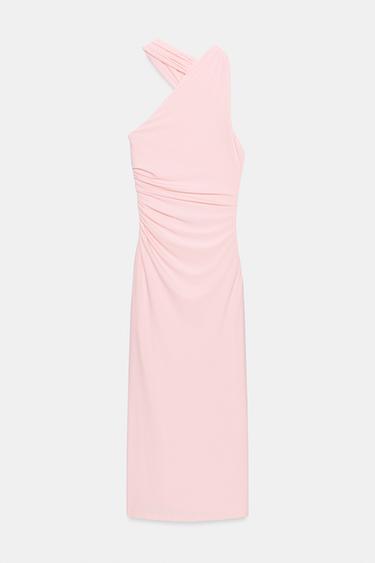 HALTERNECK DRESS WITH GATHERING - Pastel pink by Zara