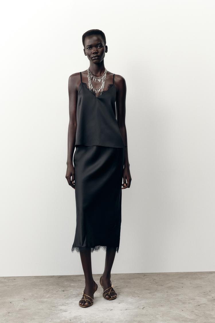 SATIN TOP WITH LACE Black ZARA Ireland