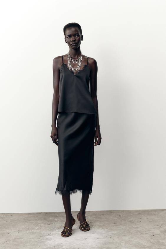 TOP SATINATO CON PIZZO Nero ZARA Italia Italy