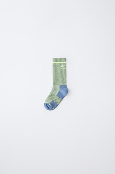 TEXT PRINT LONG SOCKS — Green / Blue 1