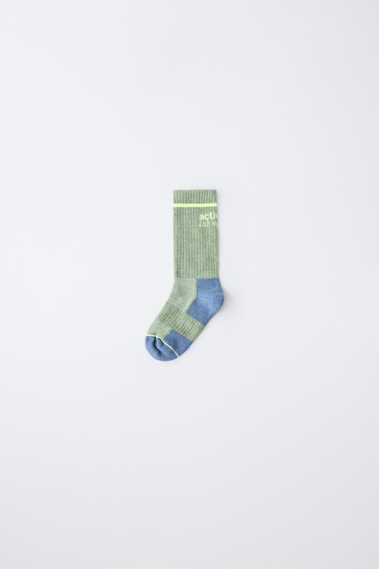 TEXT PRINT LONG SOCKS — Green / Blue