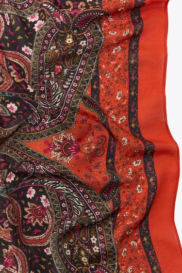 Zara PRINTED SCARF WITH SILK - Red