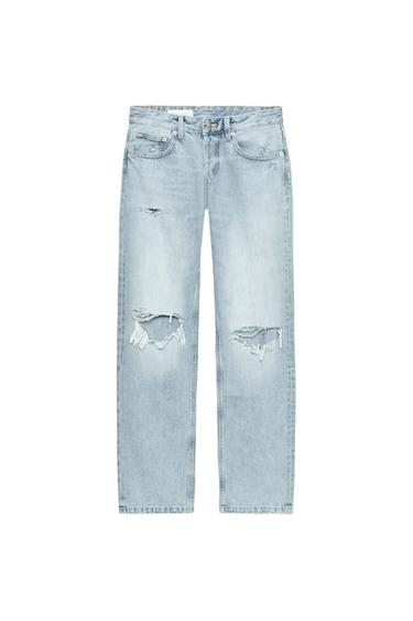 JEANS TRF RECTOS TIRO BAJO ROTOS - Azul claro de Zara