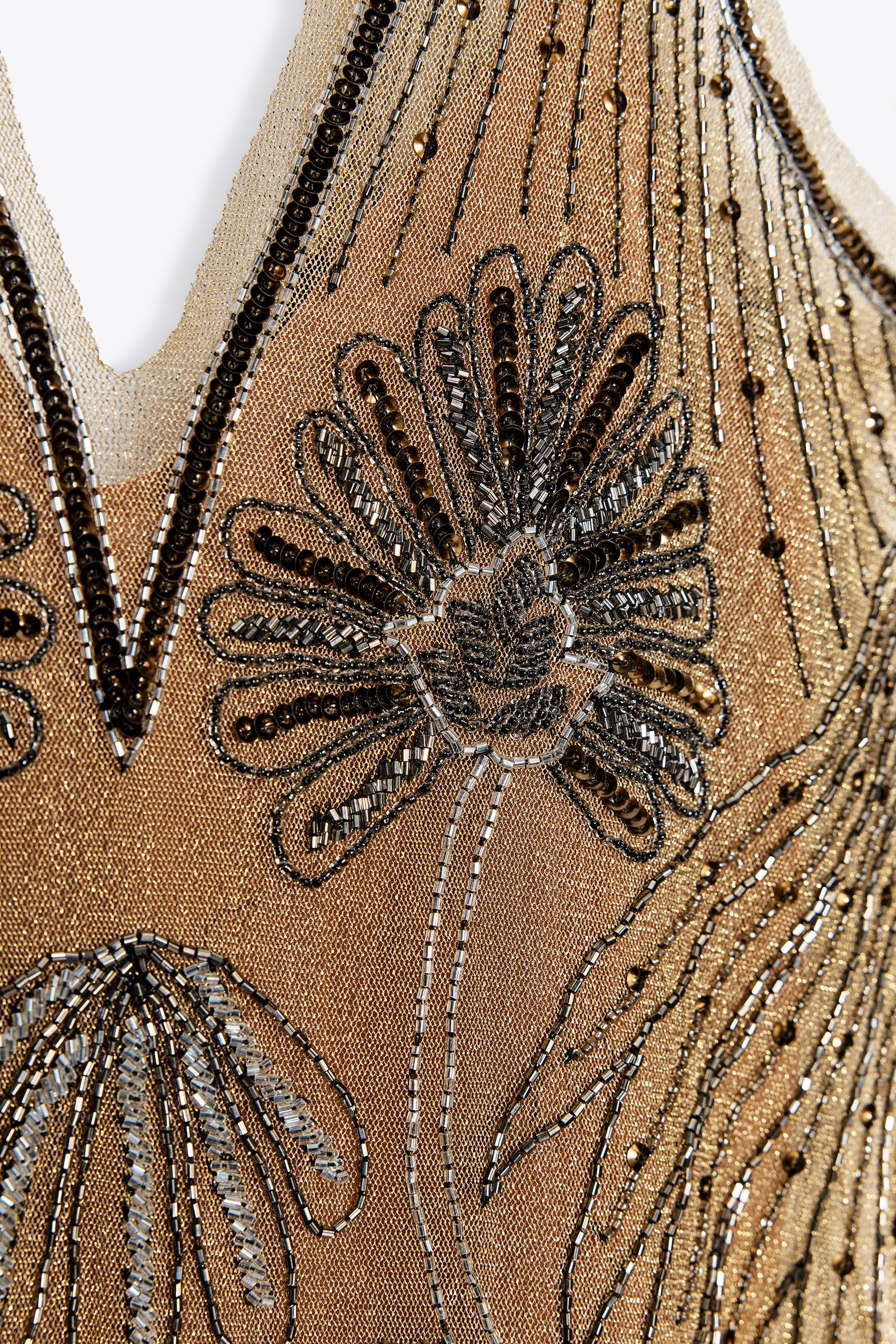 ZW COLLECTION EMBROIDERED TULLE DRESS - Golden | ZARA United