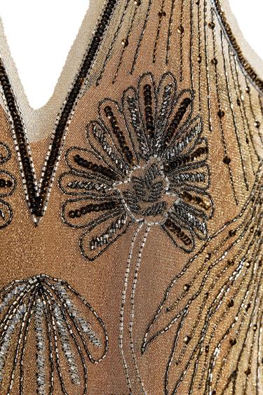 TÜLLKLEID MIT STICKEREI ZW COLLECTION - Goldfarben von Zara