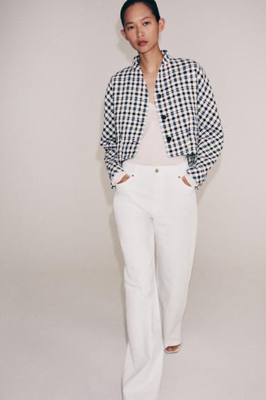 VESTE À CARREAUX ZW COLLECTION - Écru / Bleu de Zara - Image 3