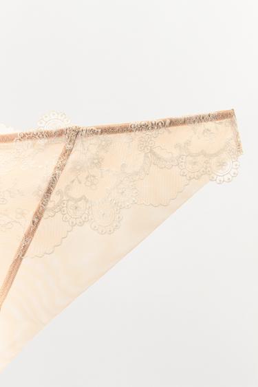 EMBROIDERED MESH BRIEFS - Biscuit by Zara - Image 5