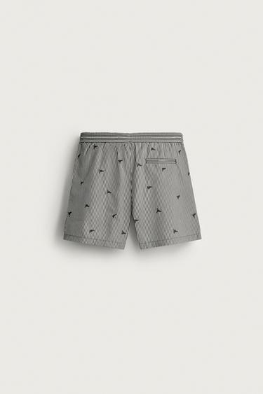 EMBROIDERED SEERSUCKER SWIM SHORTS — Black 2