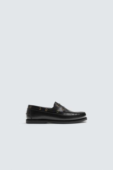 LIMITED EDITION LEATHER DECK SHOES - Black by Zara