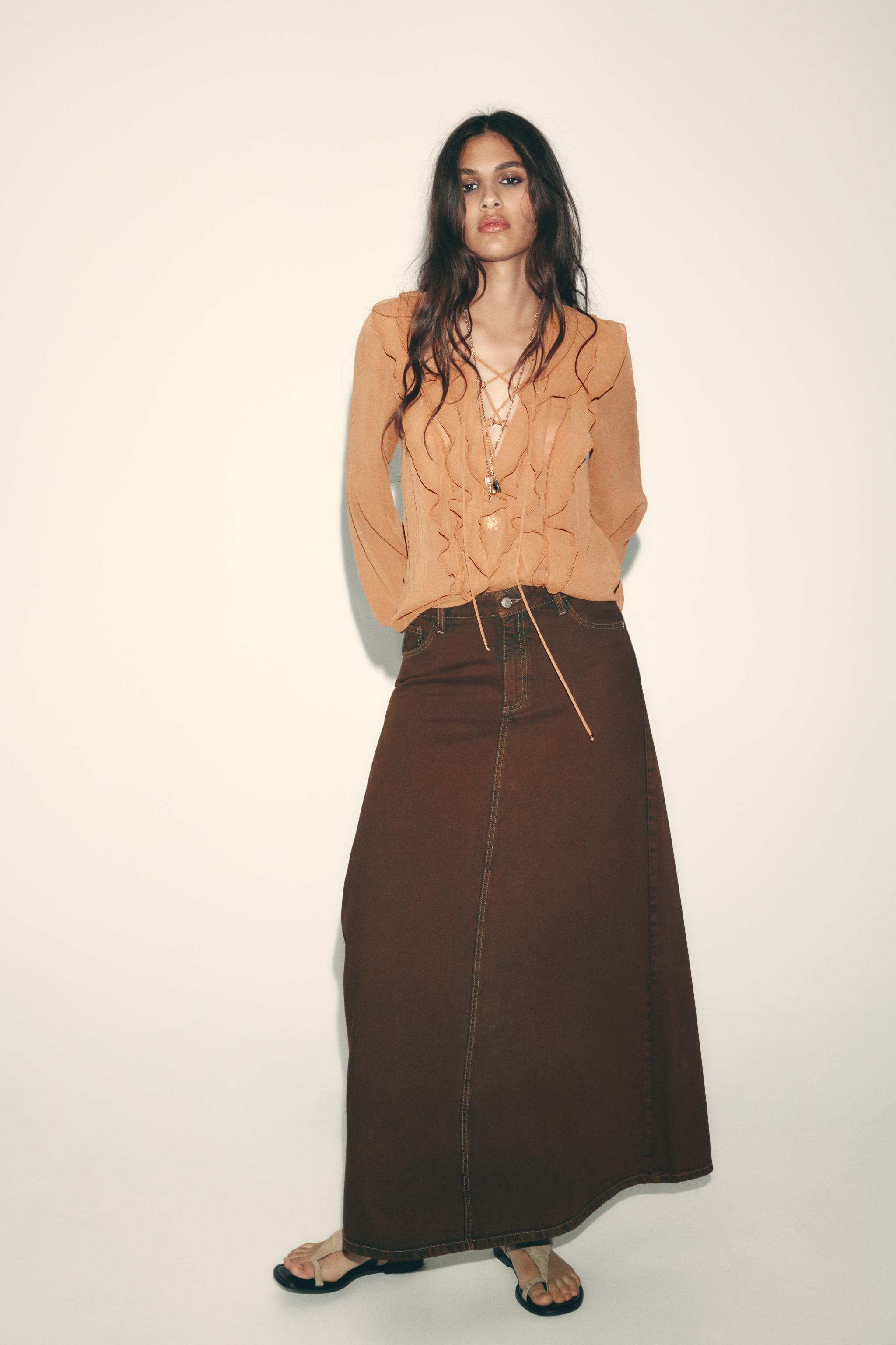 まさ SAIA Z1975 CAPA MIDI DENIM - Marrom | ZARA Brasil