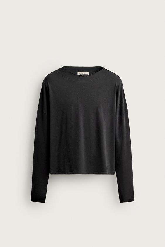 CROPPED LONG SLEEVE T-SHIRT - Black by Zara - Image 0