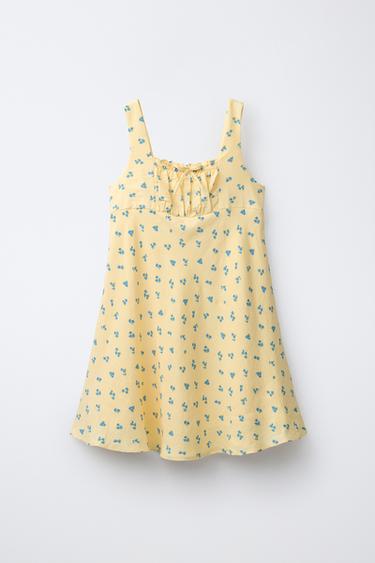GATHERED FLORAL DRESS - Pastel yellow by Zara