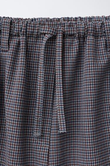 PANTALON À CARREAUX AVEC LACET - Grenat de Zara - Image 2