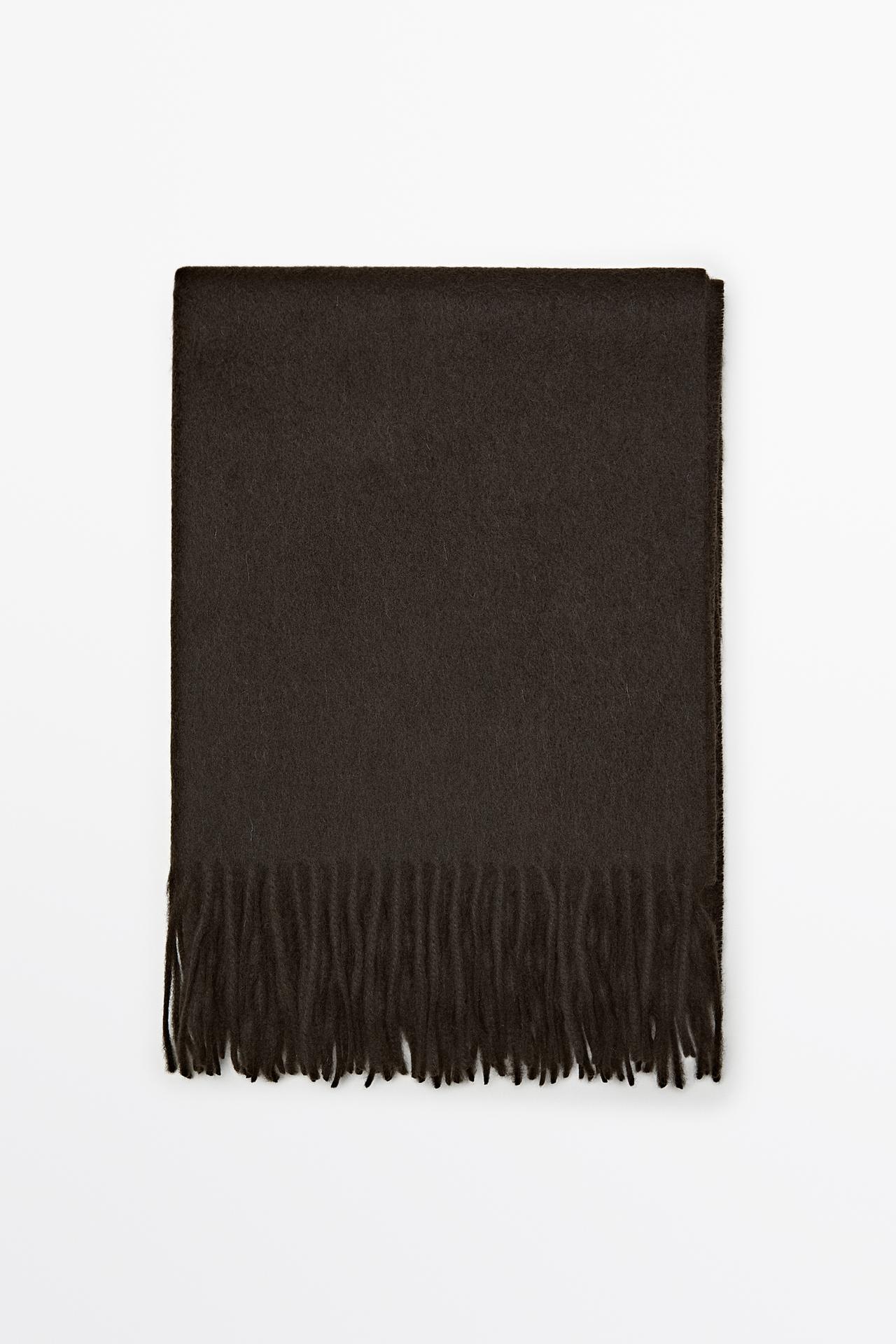 Wool blend scarf with fringing — Brown
