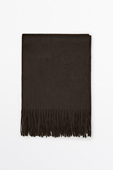 Wool blend scarf with fringing — Brown 1