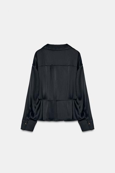 SATIN BLOUSE WITH THIN BELT - Black by Zara - Image 6