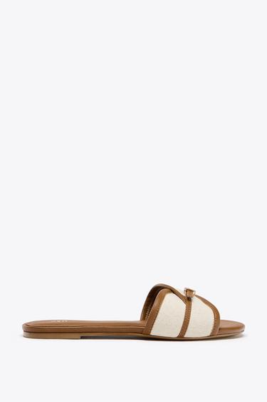 BUCKLED FABRIC FLAT SANDALS - Dark tan by Zara