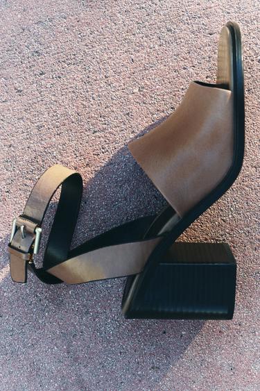 Zara CHUNKY LEATHER HIGH HEELED SANDALS - Taupe Gray