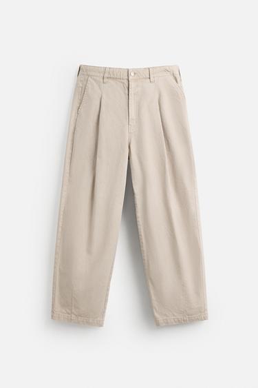 JEANS 와이드 핏 플리츠 - Zara 샌드