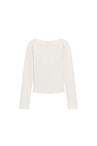 Zara LONG SLEEVE T-SHIRT - Oyster-white