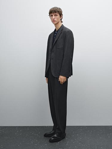 Zara Cotton blend herringbone blazer - Gray - Image 0