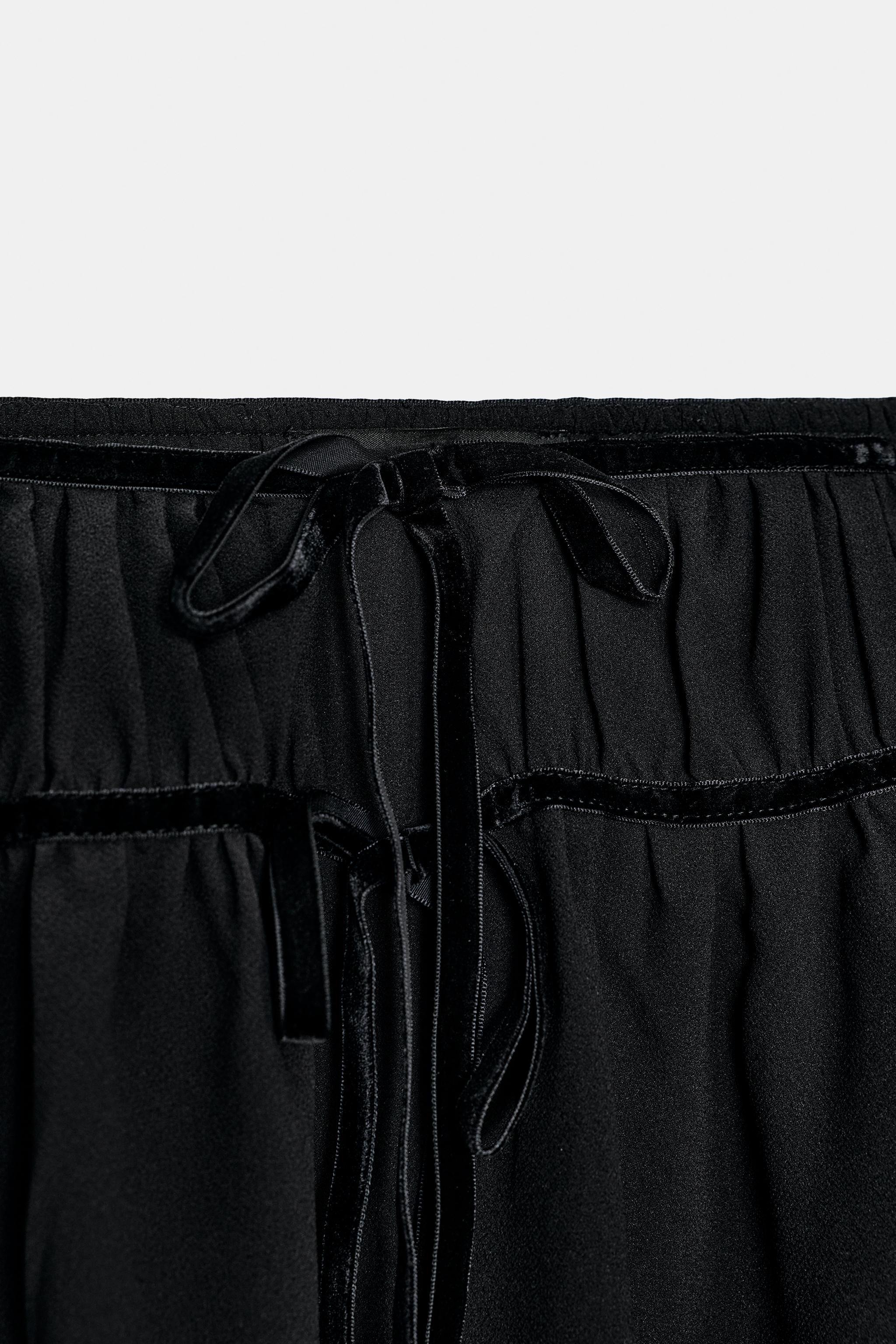 MINISSAIA DE CREPE GEORGETTE COM LAÇOS DE VELUDO - Preto | ZARA Brasil
